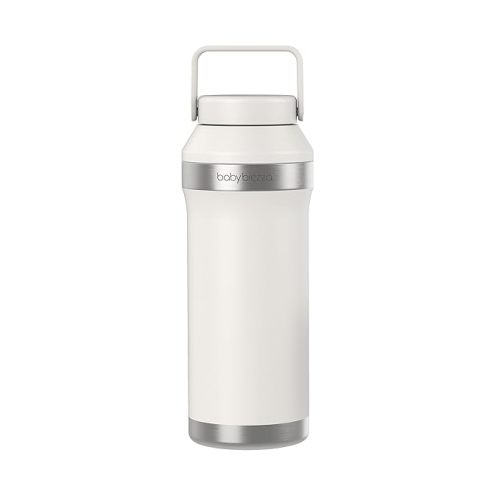 Baby Brezza All Day Portable Breastmilk Cooler, Large 20z Capacity, Insulated Travel Bottle Includes 2 Ice Packs + 2 Bottles, Soft White