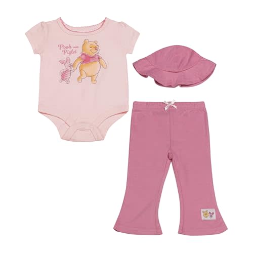 Magic Threadz Disney Clothes Baby Girls 3-Piece Pant Set with Hat – Stitch, Marie, Winnie the Pooh & Minnie Mouse (0M–9M)