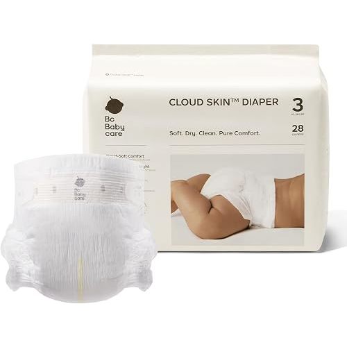 Bc Babycare Cloud Skin Baby Diapers, Size 3 (16-28 lbs), 28 Count – Ultra Soft & Dry, Leak-Proof Overnight Comfort, Hypoallergenic, Totally Chlorine-Free