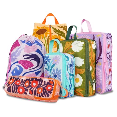 6 Pcs Compression Packing Cubes for Travel, Waterproof Luggage Organizer Washable Storage Bags Set - Packaging Cubes for Backpack Travel and Carry-Ons