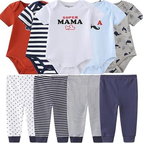 Baby Layette Set Baby Boys' 9-Piece Bodysuits Pants Set Toddler Girl Boy Unisex Baby Gift Sets