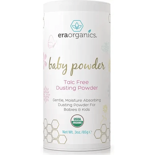Era Organics Talc-Free Organic Baby Powder - USDA Organic Dusting Powder with Arrowroot, Calendula and Cornstarch for Newborns, Babies or Toddlers - Soothing, Fragrance Free, Made in USA (3oz/85g)