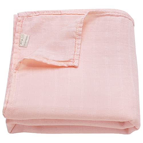 Ali+Oli Muslin Swaddle Blanket for Baby (Soft Pink) Large 47" x 47" Soft Rayon Made from Bamboo & Organic Cotton, Machine Washable Receiving Blanket Wrap for Newborn to Toddler