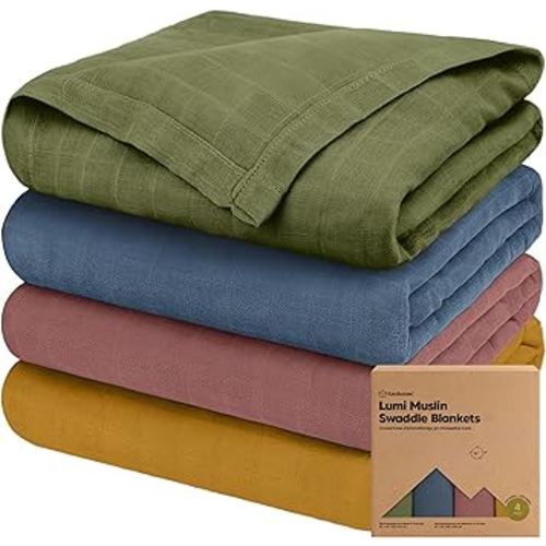 4-Pack Muslin Swaddle Blankets for Boys, Girls - Organic Baby Swaddles for Newborns, Soft & Breathable Receiving Baby Blankets for Girl, Boy, Neutral, Newborn Essentials Gift (Corals)