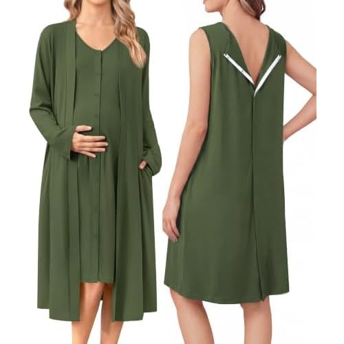 Ekouaer Labor and Delivery Gown and Robe Set for Hospital Nursing Nightgown