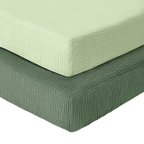 Dreamology Muslin Crib Sheets, 2 Pack, 100% Cotton Crib Sheet Fitted, for Girls, Boys, Green Crib Sheets for Standard Crib, 52x28 Crib Mattress Sheets, Standard Crib Sheets | Green and Light Green