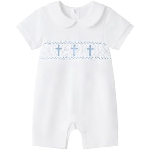 pureborn Unisex Baby Jumpsuit Infant Boys Girls Cotton Spring Fall Romper One-Piece Coverall Baptism Outfit White 0-24 Months