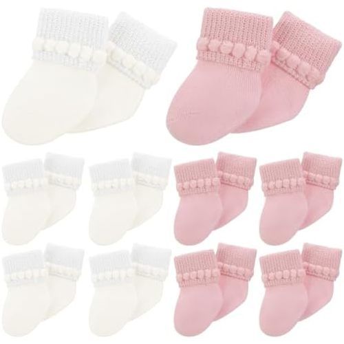 Bonuci Preemie Socks for Baby Girls, Cotton Turn Cuff Bubble