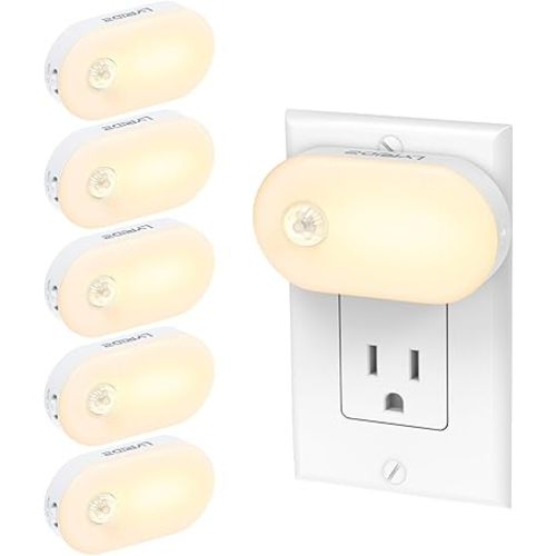 120LM Ultra Bright Plug-in Motion Sensor Night Light, Stepless Dimmable LED Nightlight, Always-On and Auto-Off, for Hallway, Stairs, Bathroom, Bedroom, Garage, Warm White (6-Pack)