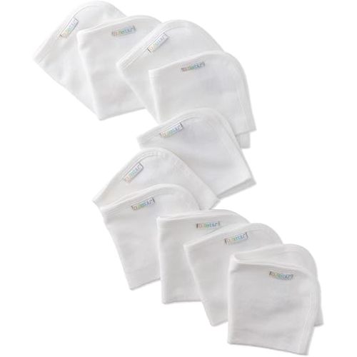 River 10-Pack Baby Terry Washcloths 100% Organic Cotton Absorbent for Baby and Toddler Boys & Girls, White, One Size