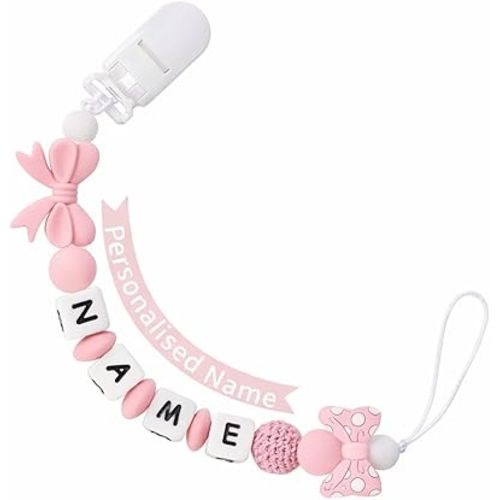 Personalized Name Pacifier Clips Nipples Holder Chain,Custom Baby Name Accessories Newborn Boy Girl Pacifier Clip(Pink)