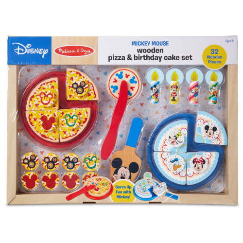 Melissa & Doug Disney Mickey Mouse Wooden Pizza and Birthday Cake Set (32 Pieces, Play Food, Great Gift for Girls and Boys - Best for 3, 4, 5 Year Olds and Up)