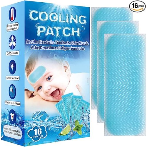 16 Sheets Baby Cool Pads for Kids Fever Discomfort & Pain Relief, Cooling Relief Fever Reducer, Soothe Headache Pain, Pack of 16