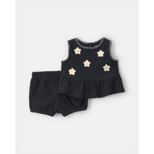 Baby Girl 2-Piece Floral Embroidered Top & Short Set - Black | Carter's