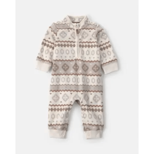 Baby Boy Fair Isle Fleece Long-Sleeve Jumpsuit - Cream/Grey | Carter's