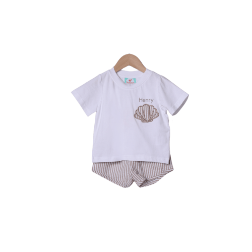 Applique Sea Shell Seersucker Short Set