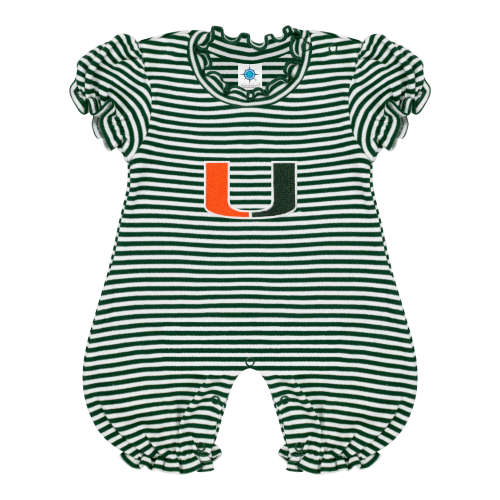 Miami Hurricanes Stripe Puff Sleeve Romper | College Baby