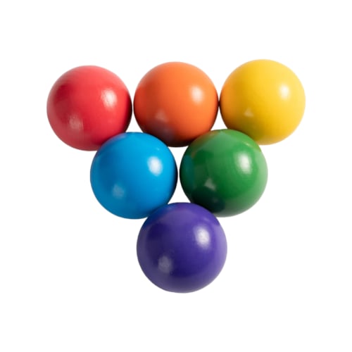 6-Piece Rainbow Wooden Balls – 1.8" Diameter