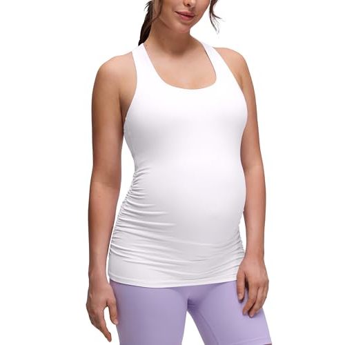 CRZ YOGA Butterluxe Maternity Racerback Tank Tops - Ruched Sleeveless Womens Pregnancy Yoga Workout Shirt with Built in Bra