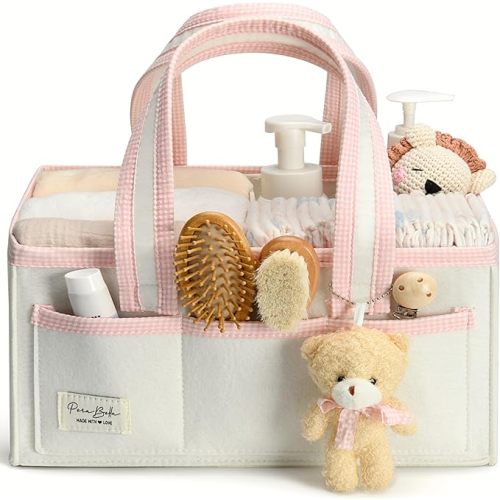 (Large) PeraBella Diaper Caddy Organizer with Handle, Baby Shower Gifts Basket Bag, Registry Search Must Haves Items, Nursery Storage Organizer for Newborn Girl Boy, Baby Bag Essentials, Car Diaper Caddy Cart