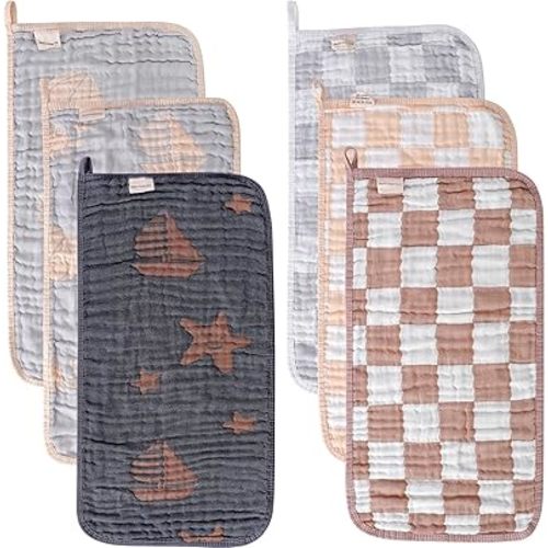 Ultra-Soft & Absorbent 6-Pack Muslin Baby Burp Cloths - 20x10 Inches, Perfect for Messy Mealtimes with Newborns & Infants. Easy-Clean & Reusable