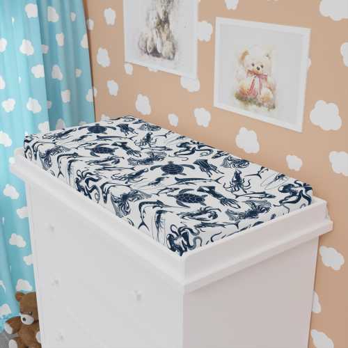 Navy Sea Life Changing Pad Cover | Nautical Baby Bedding