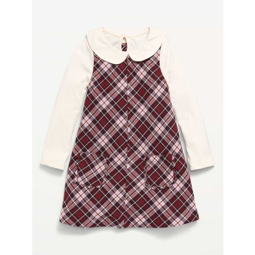 Collared Top and Plaid Dress Set for Toddler Girls