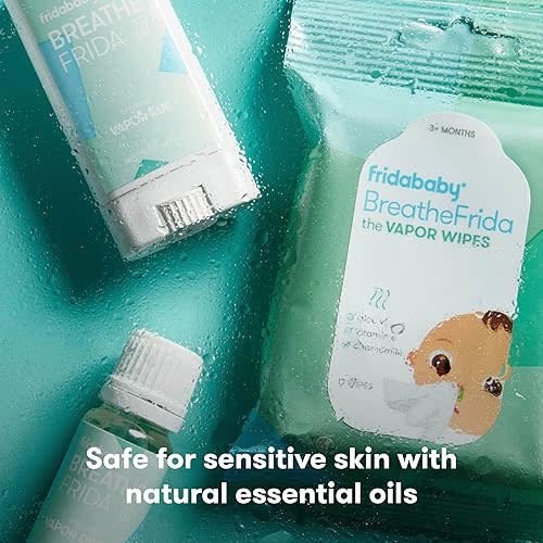 Frida Baby Breathe Easy Kit Sick Day Baby Essentials - 3pc Set Includes Vapor Wipes, Vapor Rub + Organic Vapor Drops to Help Baby Breathe Easy, Natural Baby Congestion Relief