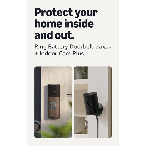 Ring Battery Doorbell (newest model), Matte Mocha with Indoor Cam Plus, Black
