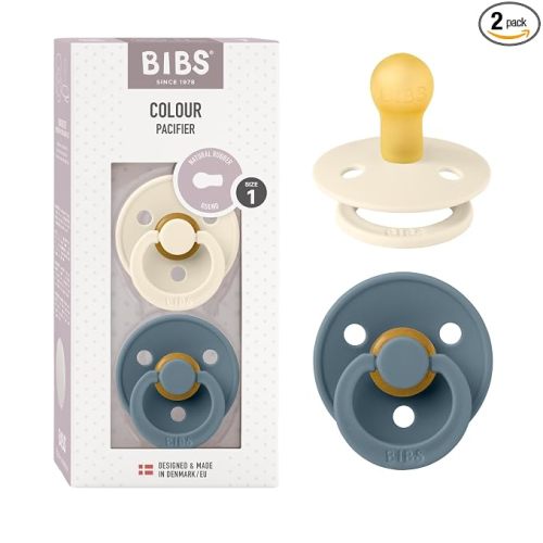 BIBS Pacifiers Colour Collection | Natural Rubber Baby Pacifier | Set of 2 BPA-Free Soothers | Made in Denmark | 0+ Months (Pack of 2) | Ivory/Petrol
