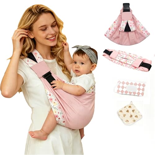 Baby Sling Carrier, Ergonomic M-Leg Soft Cotton Fit with Wide Padded Straps | Dual Lock Buckles, Reinforced Seams, Non-Slip, Back Pain Relief, One-Hand Wear, Padded Leg Openings, Ideal for Home & Outings