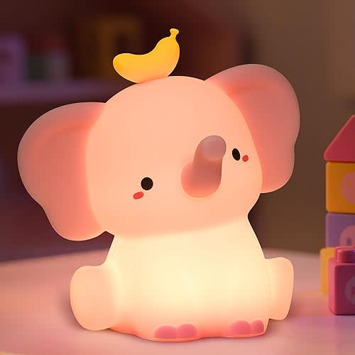Attivolife Elephant Night Light for Kids, Cute Elephant Nursery Silicone Lamp, Rechargeable Animal Themed Room Bedside Decor Nightlight with Dimmable Timer, Gifts for Toddler Girl Teen Birthday Xmas