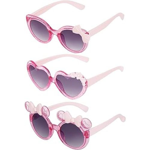obmwang 3 Pairs Cute Kids Sunglasses Multiple Shaped Glasse for Toddler Girls Age 3-12 Outdoor Beach Eyewear, UV400 Protection