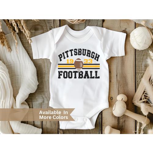 Pittsburgh Football Baby Bodysuit- Pittsburgh Football Vintage Toddler Shirt- Steelers Football Baby Gift- Personalized Football Bodysuit