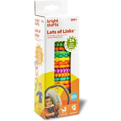 Bright Starts Lots of Links Rings Toys for Stroller or Carrier Seat, BPA-Free, Ages 0 Months Plus, Multicolor, 24 Count