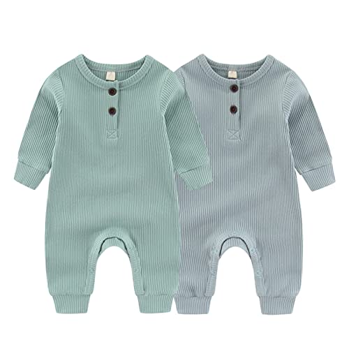ZAV Solid Unisex Baby Boy Girl Rompers 2 Pack Long Sleeve Jumpsuits Infants Clothes Outfits