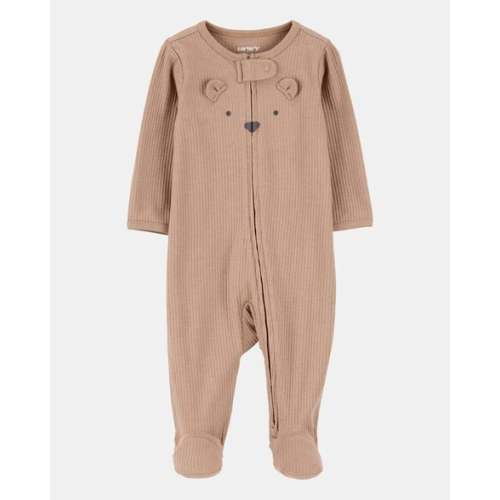 Baby Bear 2-Way Zip Ribbed Sleep & Play Pajamas - Brown | Carter's