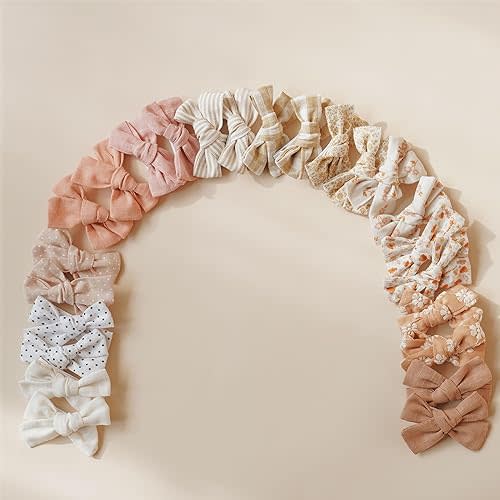 Niceye Baby Hair Clips - 24 Pcs Fully Lined Hair Bow Clips for Fine Hair Cotton Tiny Hair Barrettes for Infants, Toddlers, and Little Girls