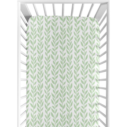 Sweet Jojo Designs Green and White Leaf Floral Collection Girl Fitted Crib Sheet - Boho Farmhouse Sunflower Collection