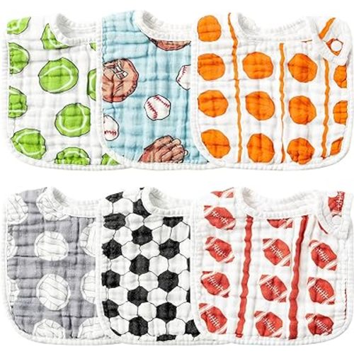 Zainpe 6Pcs Snap Muslin Cotton Baby Bibs Infants Feeding Bib Adjustable Burp Cloths Soft Drool Bibs for Toddlers Girl Boy - Multicolor