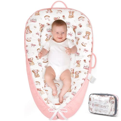 HKAI Baby Lounger – Soft Cotton Infant Floor Seat for Newborn to 24 Months, Portable Baby Essentials for Boys & Girls, Travel-Friendly Baby Lounge Pillow