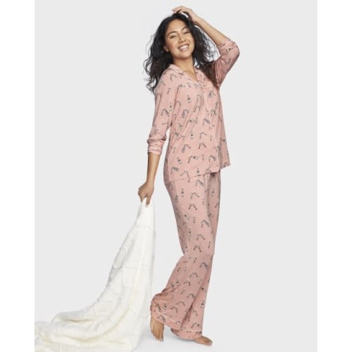 Womens Modal Pajama Top And Pants Set - Pink