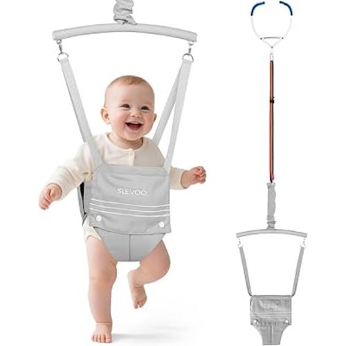 Slevoo Baby Jumper, Baby Doorway Jumper for Babies 6-12 Months, with Easy to Use Clamp and Adjustable Strap, Grey