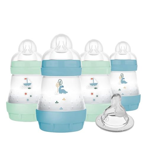 MAM 5oz Easy Start Anti-Colic Baby Bottles, Slow Flow with Bonus Medium Flow Nipple, Reduces Colic, Gas, & Reflux, Easy-to-Clean, BPA-Free, Baby Bottles for Newborns, 0-3 Months