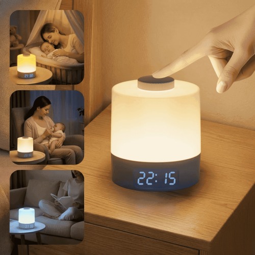 Night Light for Kids & Adults, 3-Color Eye-Care Rechargeable LED Lamp with Stepless Dimming, Touch Control & Digital Clock – Portable for Breastfeeding, Bedroom, Travel – Blue