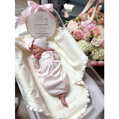 Pink Pima Cotton Baby Gown – Personalized Newborn Hospital Outfit – Caprilina