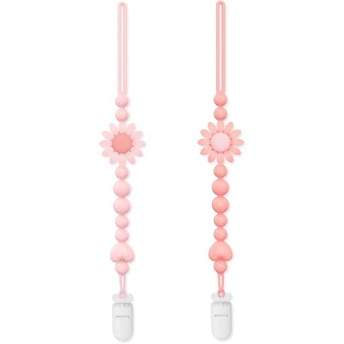 Pacifier Clip, 2 Pack Silicone Pacifier Clip with One Piece Design for Newborn Boys and Girls, Floral Patterns Pacifier Holder Clip Fits for Most Pacifier, Baby Shower and Baby Gift