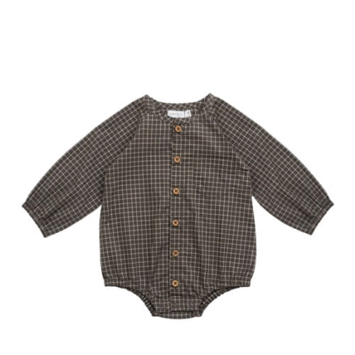 Organic Cotton Ellis Playsuit - Coffee Grid – Jamie Kay USA