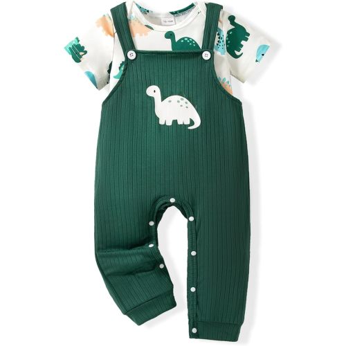 NZRVAWS Newborn Baby Boy Clothes Outfits Infant Stripe Animal Romper Cute Denim Jeans Jumpsuit Overalls 0-18 Months