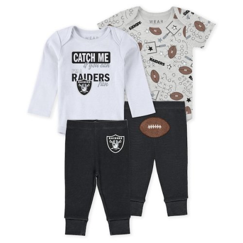 Las Vegas Raiders WEAR by Erin Andrews Infant & Newborn Three-Piece Turn Me Around Bodysuits & Pant Set